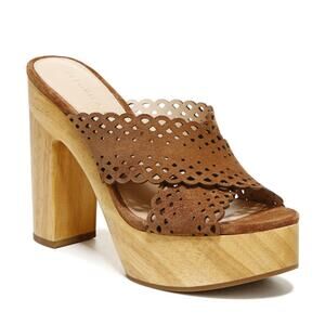 Veronica Beard Gaynor Sandal Sz 11 Hazelwood Suede Woodgrain platform & Heel New